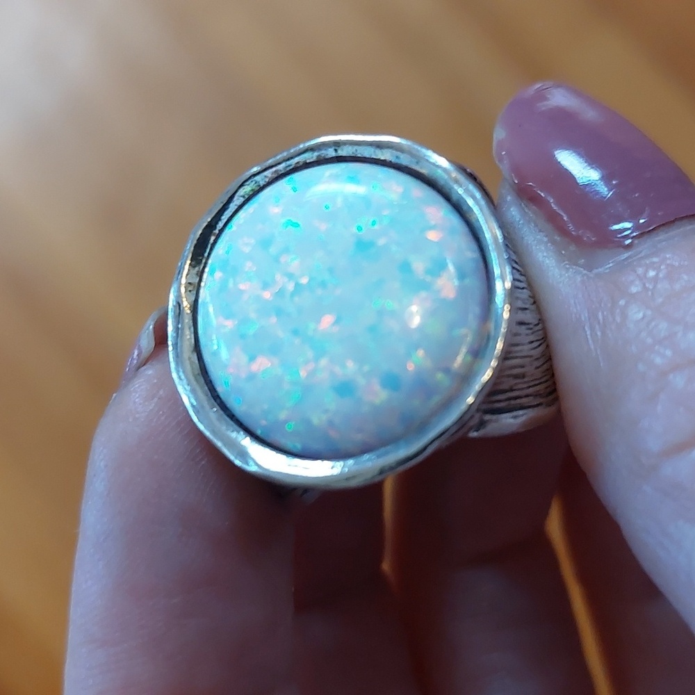 Sterling Silver Opal Statement Ring - White Opal - Picture 6 of 9